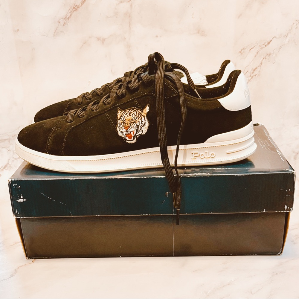 Polo by Ralph Lauren Heritage Court II Suede Tiger Embroidered Sneakers Men’s 11